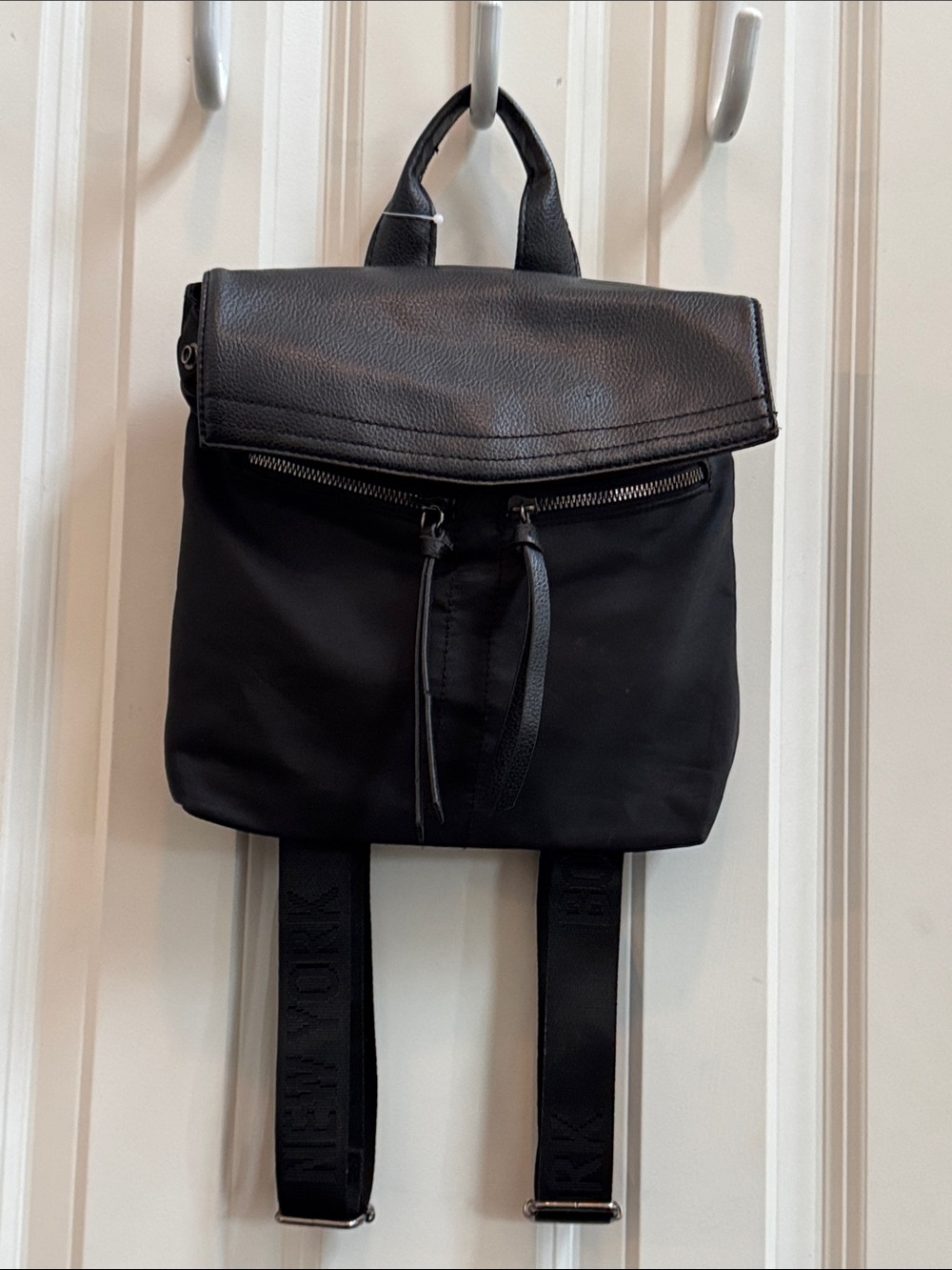 Botkier Black Nylon & Leather Flap Backpack